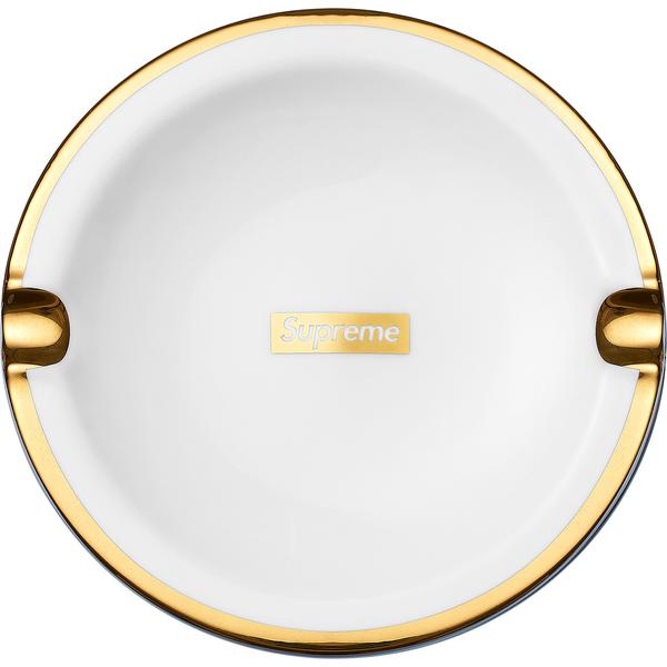 Supreme Gold Trim Ceramic Ashtray White